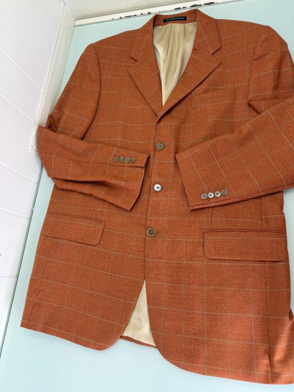 S. Cohen Blazer 42T Tall Orange Windowpane Fratelli Tallia di Delfino Sport Coat
